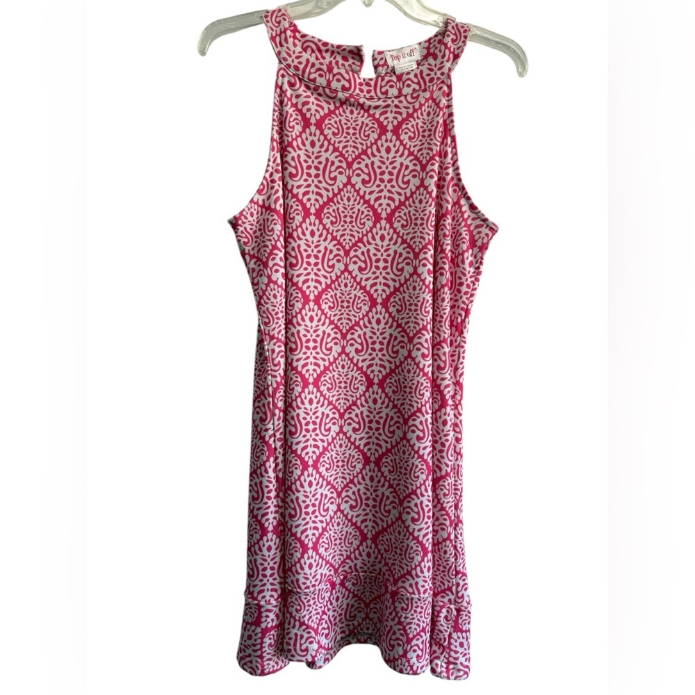 Elegant Pink Patterned Women's Dress by Top It Off flounce hem sleeveless Small